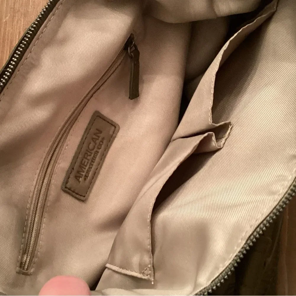 AMERICAN LEATHER CO GROVE OLIVE GREEN LEATHER SATCHEL CROSSBODY BAG
